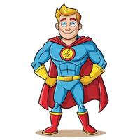 cartoon superhero with blue and red cape vector