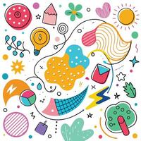 colorful doodle style background with various objects vector