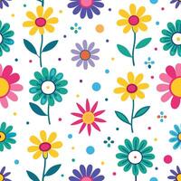 seamless pattern with colorful flowers and dots vector