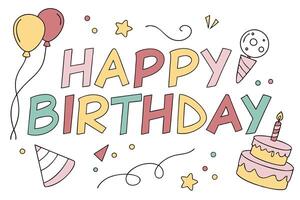 happy birthday card with colorful balloons and confetti vector