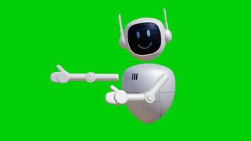 Robot assistant 3D animation with pointing to side gesture. Green screen background with perfect looping. video