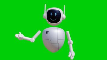Robot assistant 3D animation with presenting hand gesture. Green screen background with perfect looping. video
