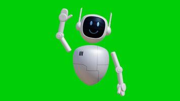 Robot assistant 3D animation with waving hand gesture. Green screen background with perfect looping. video