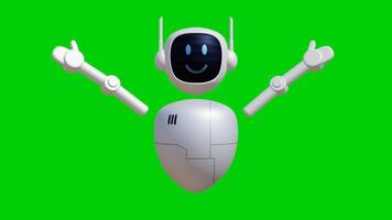 Robot assistant 3D animation with pointing to up gesture. Green screen background with perfect looping. video