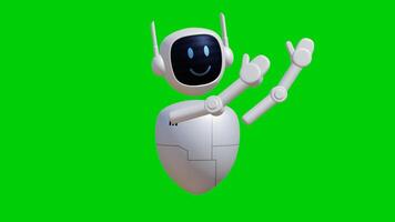 Robot assistant 3D animation with pointing to up gesture. Green screen background with perfect looping. video