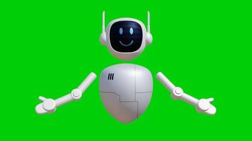 Robot assistant 3D animation with pointing to down gesture. Green screen background with perfect looping. video