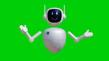 Robot assistant 3D animation with presenting hand gesture. Green screen background with perfect looping. video