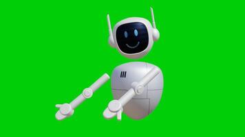 Robot assistant 3D animation with pointing to down gesture. Green screen background with perfect looping. video