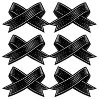 six black ribbons with a cross on each side vector