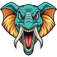 an elephant head with its mouth open and its tusks vector