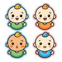 four baby stickers with different expressions vector