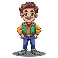 cartoon man with mustache and vest standing with hands on hips vector