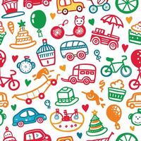 a colorful pattern with various items such as cars, bikes, balloons and balloons vector