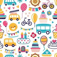 seamless pattern with colorful objects and vehicles vector