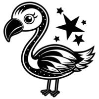 a black and white drawing of a flamingo with stars vector