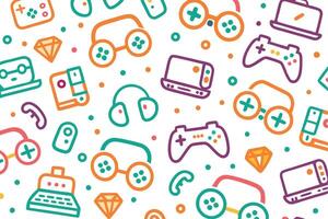 a colorful pattern with various game controllers and other items vector