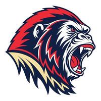an angry gorilla head with its mouth open vector