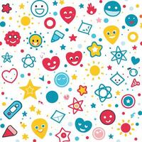 a colorful pattern with various smiley faces and stars vector