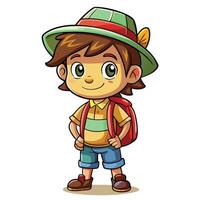 cartoon boy wearing a hat and backpack vector