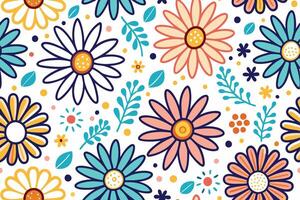 floral seamless pattern with colorful flowers and leaves vector