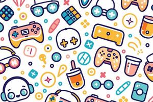 a colorful pattern with various game items vector