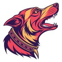 a dog with a collar and a red and yellow color vector