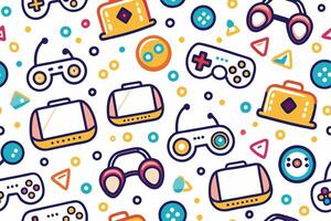 a pattern with game controllers and other items vector