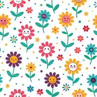 a colorful pattern with flowers and faces vector