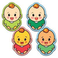 four baby stickers with different colors vector