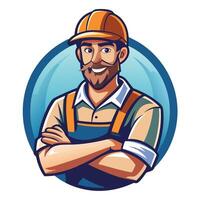 a man with a beard and hat standing in front of a circle vector