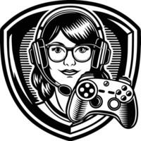 a woman with glasses and a controller in her hand vector