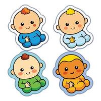 four baby stickers with different colors and sizes vector