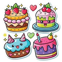 cute cake set with different types of cakes vector