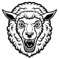 a black and white illustration of a sheep head vector