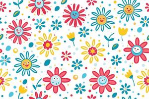a colorful pattern with flowers and faces vector