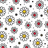 a pattern with daisies and smiley faces vector