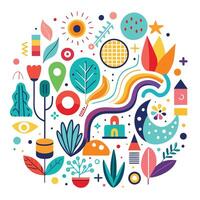 colorful illustration of a colorful circle with various objects vector
