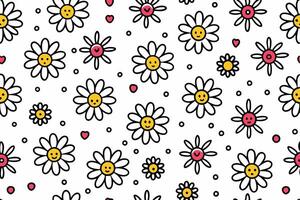 a pattern with daisies and hearts on a white background vector