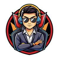 a man in sunglasses and a suit with headphones vector