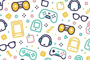 a colorful pattern with game controllers and other items vector