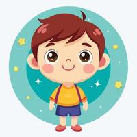 a cartoon boy with a backpack and a smile vector