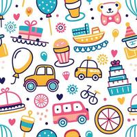 seamless pattern with cute cartoon objects and vehicles vector