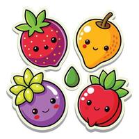 four stickers of fruit with different colors vector