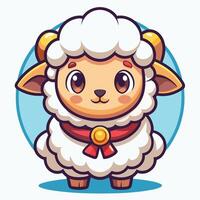 a cartoon sheep with a red ribbon on its neck vector