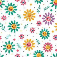 seamless pattern with flowers and faces vector