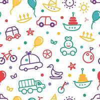 seamless pattern with colorful toys and vehicles vector