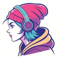 a girl with headphones and a hat vector