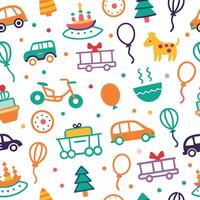 a colorful pattern with various vehicles and other items vector