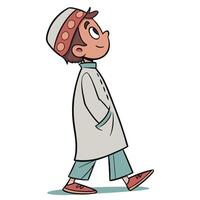 cartoon boy in traditional clothes walking vector