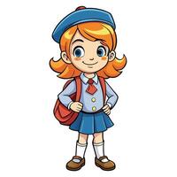 cartoon girl in school uniform with backpack vector